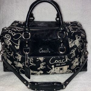 Coach Ashley Vintage Horse and Carriage Black and Gray satchel w/shoulder strap